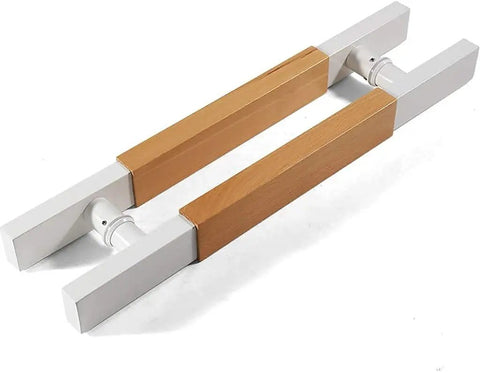 Push Pull Door Handle Set For Glass, Wood, And Metal Doors, Stainless Steel, Black Or White Finish, Solid Wood Look, Easy Install