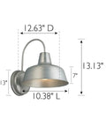 Gooseneck Barn Light Mason Farmhouse Outdoor Wall Sconce in galvanized gray with dimensions and measurements