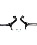 Heavy Duty Upper Control Arms With DOM Tube Steel, Maintenance Free Pivot Bushings And HD Ball Joint For Dodge Ram 1500 4WD RWD 1.5 Inch Lifted Trucks, Boosted Handling, Stability, Durability And Off Road Confidence. Pair of black steel upper control arms with hardware