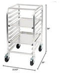Ten Tier Aluminum Sheet Pan Rack With Brake For Commercial Kitchens And Bakeries, showing 23.63 x 26 x 39 inch dimensions, side view