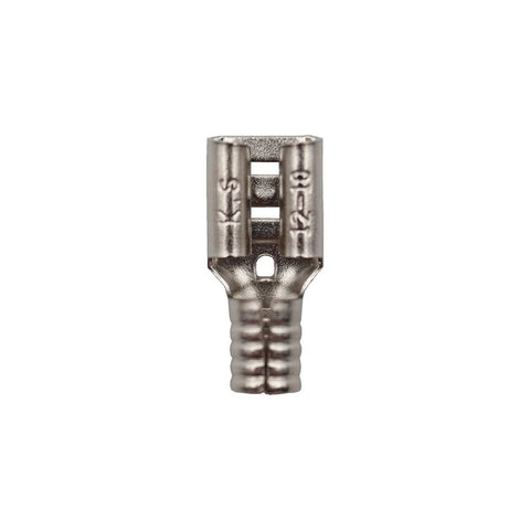 Female 1/4-inch quick-disconnect terminal, high-temperature, for 12-10 AWG wires, metal crimp contact