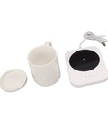 Kick Those Cold Coffee Sips To The Curb With This Electric Desk Mug Warmer Featuring Three Custom Temperature Settings To Keep Your Daily Grind Piping Hot All Day Long Smart Cup Heater For Office, white ceramic mug and warming pad.