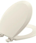 Durable Wood Toilet Seat With Easy Clean Hinges, Round Biscuit Color, Made In USA, No Fuss Quick Release For Deep Clean