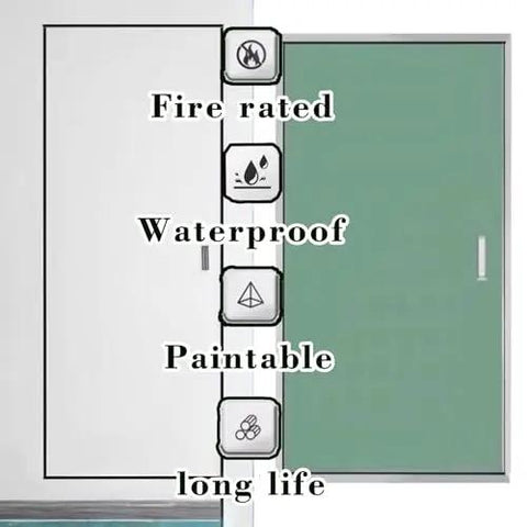 Heavy Duty Drywall Access Panel With Clean Flush Mount Lid And Weather Resistant Aluminum Shell Great For Baths Basements And Attics features fire rated, waterproof, paintable, long life icons.