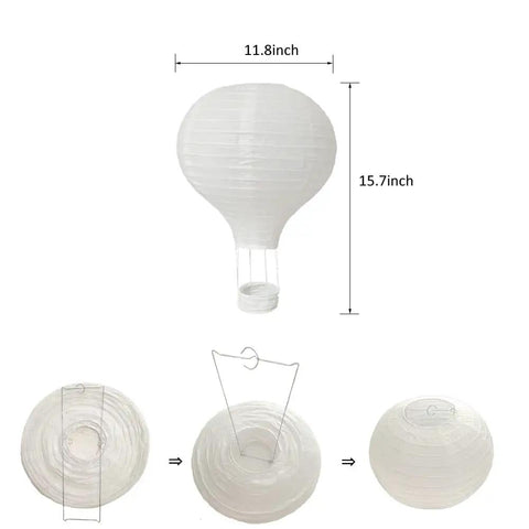 Ten Pack 12 Inch White Hanging Hot Air Balloon Paper Lanterns For Weddings Valentines Birthday Parties Baby Showers Engagement Archways And Home DIY Decor showing assembly steps
