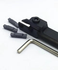 Pro Grade Lathe Tool Part Kit with MGMN200-G PC9030 inserts and 2525-2 CNC lathe tool holder displayed with Allen key