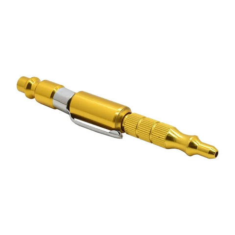 Straight Shooting Aluminum Air Blow Gun With Adjustable Pressure Dial And Concealed Pocket Clip 1/4 Inch Industrial Plug, gold finish.