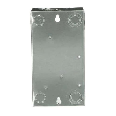 Back view of Single Unit 70A Main Lug Indoor Load Center 2 Space 4 Circuit Surface Mount Panel with galvanized rust-resistant box