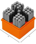 Easy To Pick 37 Piece Metal Letter And Number Stamp Set Six Millimeter Stamps For Jewelry and DIY in orange box