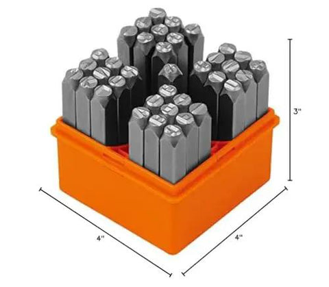Easy To Pick 37 Piece Metal Letter And Number Stamp Set Six Millimeter Stamps For Jewelry and DIY in orange box