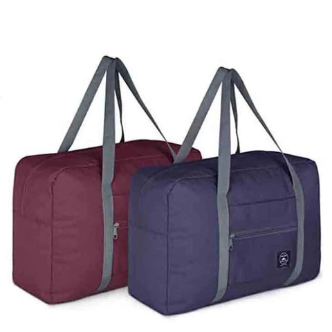 Foldable Travel Duffel Bag Set Two Pack Airline Friendly Carry On Luggage Weekender Tote For Women And Girls Red And Black