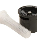Reliable Half Circle Lawn Spray Nozzle With Adjustable 8 To 15 Feet Reach showing black nozzle and integrated debris screen for yard upkeep.