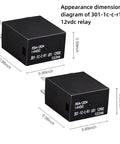 Diagram of 12VDC Relay Model 301-1C-C-R1-U01 with dimensions; part of Four Pack 12V DC Automotive Relays SPDT 35A 5 Pin High Current Power Relay