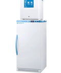 24 Inch Stacked Pharmacy Cooler And Manual Defrost Freezer Stack With Buttery Smooth Digital Controls, white cabinet design.
