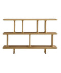 Retro Style Floor Standing Book Shelf With Open Multi Layer Shelves For Living Room Or Office, Wall Mount Option, Slick Space Saving Display Unit, Three Size Options, Versatile Storage For Easy Access, wooden finish, front view.