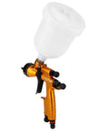 Heavy-Duty 1.3mm Gravity Paint Sprayer With High Atomization Pneumatic Airbrush in orange with white cup for fine finishes.