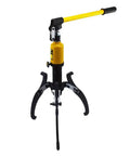 Heavy Duty Five Ton Hydraulic Gear Puller With Tough Swappable Two And Three Jaw Bars For No Bull Wheel Bearing Extraction And Reliable Shaft Separation, viewed from the front with yellow handle.