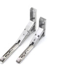Stainless Steel Foldable Shelf Brackets Wall Mounted 2 Pack Triangle Corner Supports With Spring Loaded Mechanism shown unfolded