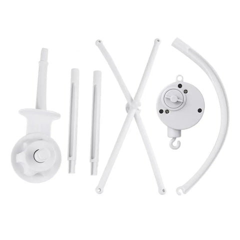 Top Notch 34 Inch Baby Crib Mobile Bed Bell Stand With Manual Wind Up Music Box parts, white polymer components for easy assembly.
