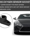 Offset Oxygen Sensor Socket 3/8 Inch Drive By 7/8 Inch 22mm Low Profile 6 Point O2 Sensor Removal Tool next to car front view