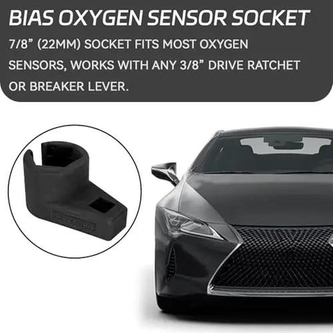 Offset Oxygen Sensor Socket 3/8 Inch Drive By 7/8 Inch 22mm Low Profile 6 Point O2 Sensor Removal Tool next to car front view