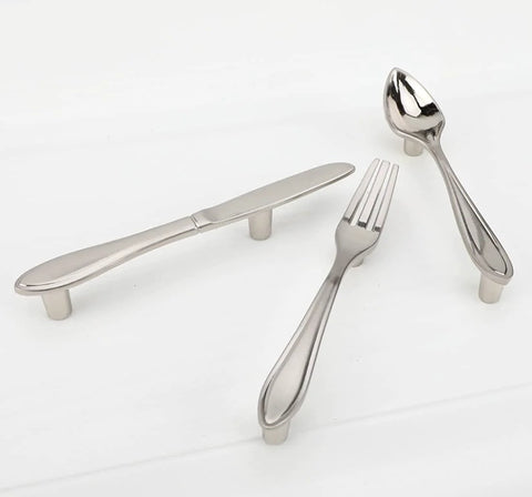 3 Piece Funny Knife Spoon Fork Shape Cabinet Pulls Set For Kitchen Cupboard And Drawer Handles With 3 Inch Center Hole Zinc Alloy