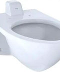 Elongated Wall Mounted Flushometer Toilet Bowl With Back Spud 1.0 GPF Cotton White ADA Compliant Commercial Grade Siphon Jet Flush