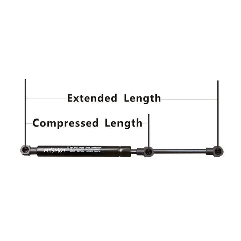 Premium Heavy Duty Front Hood Lift Supports Zero Hassle Drop In Replacement For Chevy Impala And Ss Sedan 2014 Through 2018 Straight Bolt Up extended and compressed length measurements shown.
