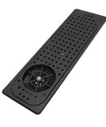 Quick drip tray for Top Shelf Heavy Duty Stainless Steel Pitcher Rinser, designed for commercial kitchen use, durable black plastic