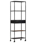 Rough Mango Wood And Iron Four Shelf Bookcase With Drawer Tall 70.9 Inch Industrial Farmhouse Style Storage with black iron frame