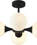 Mid Century Modern Semi Flush Mount Ceiling Light Fixture Farmhouse Black Globe Sputnik Chandelier With Four Milk Glass Globes For Hallway And Living Areas Dope Glow