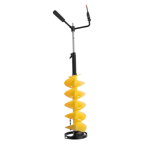 8 Inch Ice Auger Drill Bit With Double Spiral Blades And X Blade Design For Quick Ice Cutting, yellow spiral auger standing upright