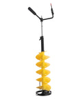 Heavy Duty Ice Fishing Drill Auger, 8 Inch Gas Powered With Extension Rod, Replaceable Blade, 52cc Engine, shown in yellow.