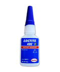 Front view: Loctite 495 instant adhesive bottle, Henkel blue-label container, blue cap, 20 g