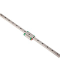 Heavy Duty Miniature Linear Motion Guide Sliders For CNC Machines And 3D Printers, silver rail with green and red carriage.