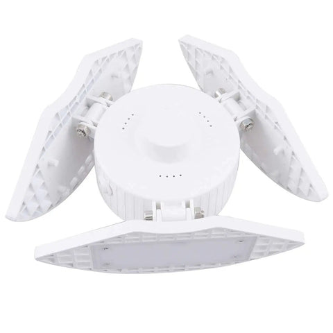 Three Panel LED Garage Light Set Two Pack No Brainer Bright White Finish Energy Star Certified Ceiling Mount Fixture For Home Shop Or Garage Ultra Bright Illumination Low Power Consumption Durable LED Panels.
