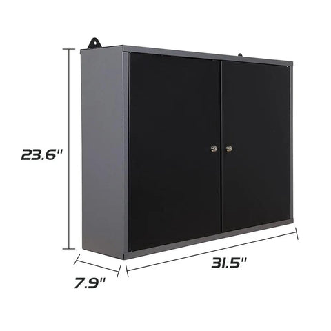 Metal Wall Cabinet With Lockable Door For Garage Or Basement Black And Grey Pegboard Interior With Detachable Shelves