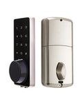 Heavy Duty Smart Door Lock With Smooth Touch Screen Keypad And Plug And Play Keyless Entry Kit featuring sleek black keypad and metallic finish.