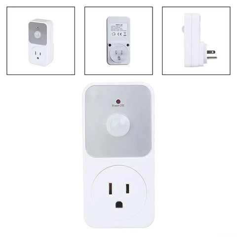Motion Activated Power Socket Switch With PIR Sensor, 110V Infrared Outlet, 1800W Load Capacity For Garage, Hallway And Indoor Security Lighting, Auto On When Motion Detected, Auto Off After Inactivity, White, front view