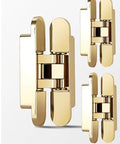 Three Pack Adjustable 180 Degree Silent Concealed Hinge In Black For Wooden Folding Doors, shown in metallic finish.