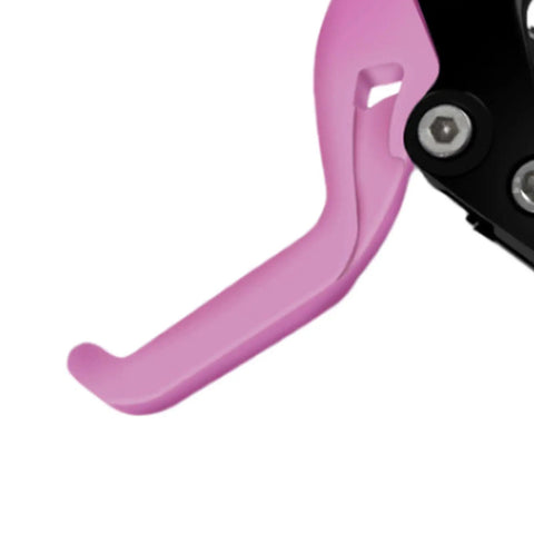 Close-up of a pink brake lever from the Pink Kids Bike Brake Lever Set for Small Hands Easy Three Finger Pinch Handle Childrens Bicycle Brake Lever