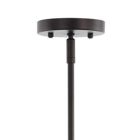 Close-up of mounting base for Oil Rubbed Bronze 24 Inch Five Light Iron Chandelier With Cylinder Glass Pendants For Kitchen Island And Dining Room