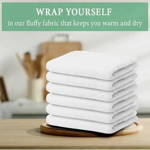 Stack of 100 Percent Cotton Terry Cleaning Rags 14 By 17 Inches White Pack Of 60 Soft Large Multipurpose Towels on a table