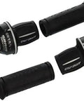 MRX Comp 7 Speed Shifter Set For Front And Rear Derailleurs With Microfriction Tech, grips and cables displayed