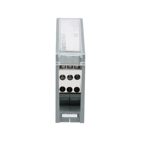 One In Six Out DIN Rail Terminal Block 690V Distribution Connector with flame resistant shell, brass conductor, clear cover