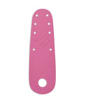 Pink roller skate toe shield with multiple holes, showcasing durable design. Pastel Pistachio Green Flat Toe Guard Protectors For Roller Skates.