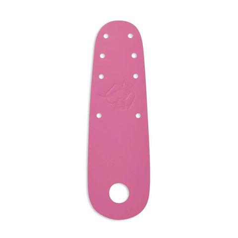 Pink roller skate toe shield with multiple holes, showcasing durable design. Pastel Pistachio Green Flat Toe Guard Protectors For Roller Skates.