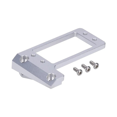 Beefed Up Aluminum Front Axle Servo Mount For 1/10 RC Crawler Cars, Low Center Of Gravity Behind The Axle, CNC Machined Silver Anodized Upgrade For Capra F9 DIY LCG Chassis, showing silver mount with screws.