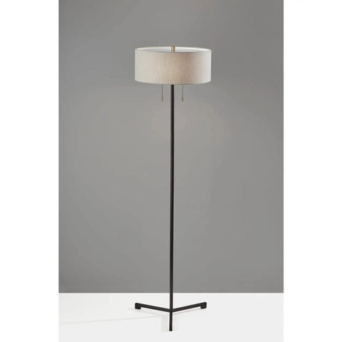 Wesley 60-Inch Floor Lamp Black Modern Tall Floor Lamp With Dual 60W Sockets, featuring European drum shade in taupe.