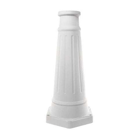 Base of Universal Outdoor Lamp Post For Solar Lights in white cast aluminum, 9 inch base, 3 inch fitter mount detail shown.
